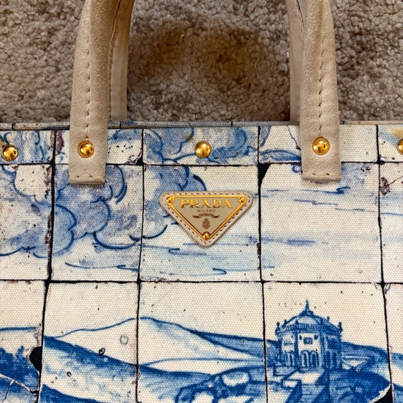 Prada Blue and White Canvas Tote Bag - Picture 5 of 13